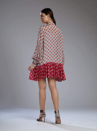 Koai-Beige & Pink Motif Short Dress Belt-INDIASPOPUP.COM