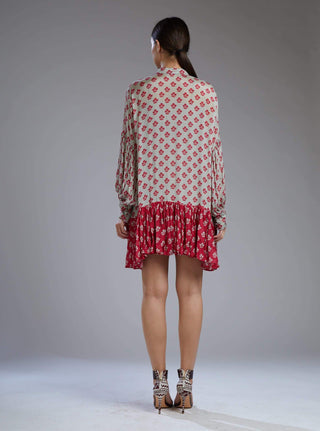 Koai-Beige & Pink Motif Short Dress Belt-INDIASPOPUP.COM