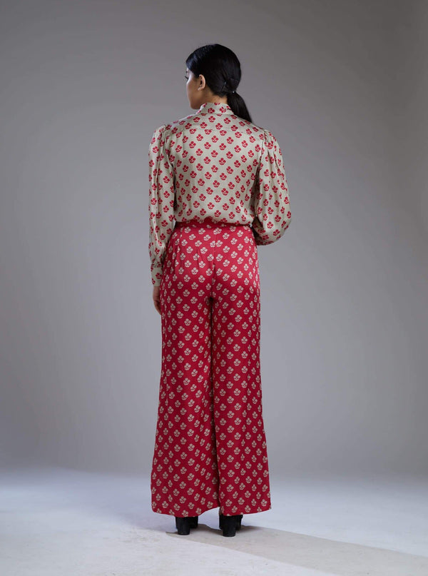 Koai-Beige & Pink Motif Bow Shirt With Pants-INDIASPOPUP.COM