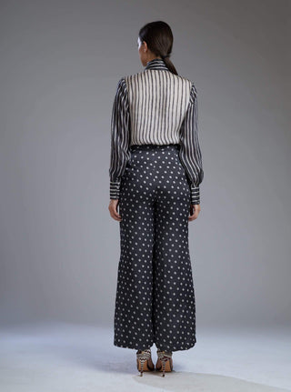 Koai-Black & White Stripe Bow Shirt With Pants-INDIASPOPUP.COM