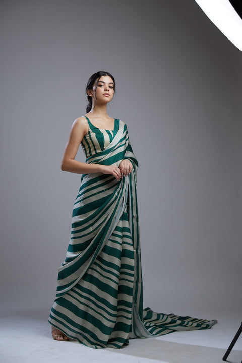 Koai-Green & Beige Stripe Bustier-INDIASPOPUP.COM