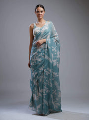 Koai-Blue & White Floral Saree With Blouse-INDIASPOPUP.COM