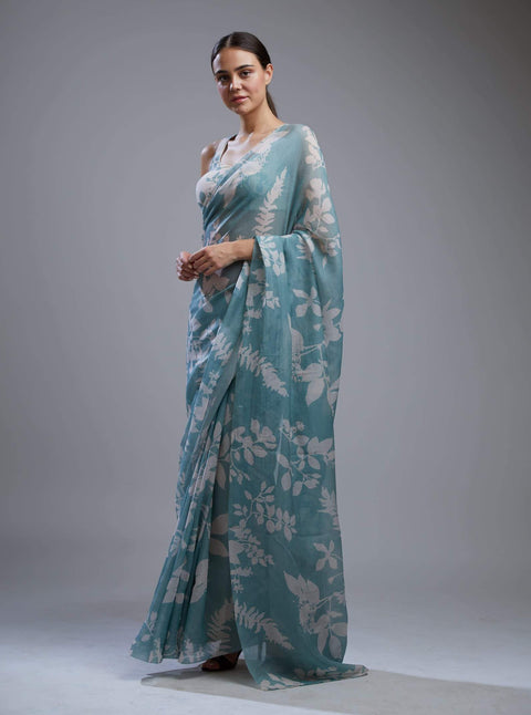 Koai | Blue & White Floral Saree With Blouse | INDIASPOPUP.COM