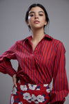 Koai-Red & Blue Stripe Shirt With Pants-INDIASPOPUP.COM