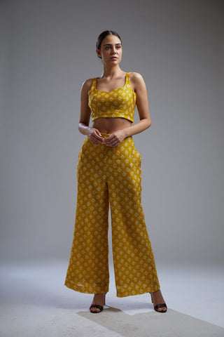 Koai-Yellow & White Booti Bustier With Pants Set-INDIASPOPUP.COM