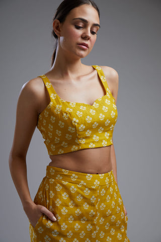 Koai-Yellow & White Booti Bustier With Pants Set-INDIASPOPUP.COM