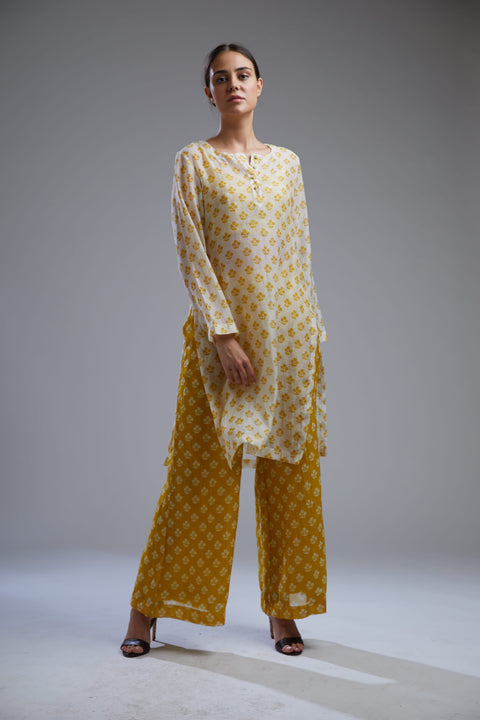 Koai-Yellow & White Booti Bustier With Pants Set-INDIASPOPUP.COM