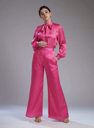 Koai-Pink Stripe Bow Shirt With Pants-INDIASPOPUP.COM