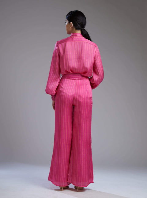 Koai-Pink Stripe Bow Shirt With Pants-INDIASPOPUP.COM