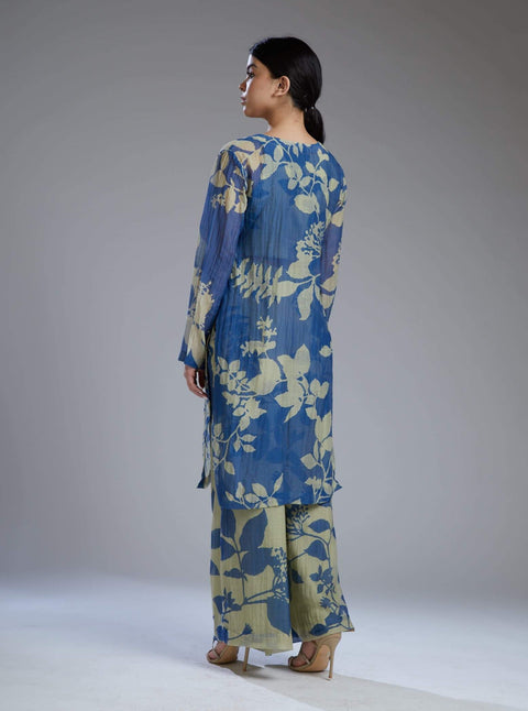 Koai-Beige & Blue Flower Pants Set With Bustier-INDIASPOPUP.COM