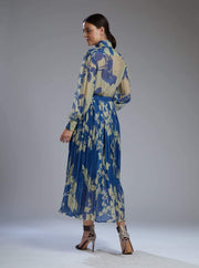 Koai-Beige & Blue Flower Bow Shirt With Skirt-INDIASPOPUP.COM