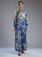 Koai-Beige & Blue Flower Bow Shirt With Pants-INDIASPOPUP.COM
