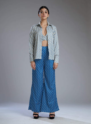 Koai-White & Blue Booti Pants With Blouse-INDIASPOPUP.COM