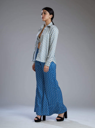 Koai-White & Blue Booti Pants With Blouse-INDIASPOPUP.COM