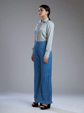 Koai-White & Blue Booti Pants With Blouse-INDIASPOPUP.COM