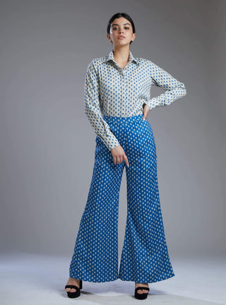 Koai-White & Blue Booti Pants With Blouse-INDIASPOPUP.COM