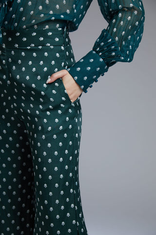 Koai-Green & White Polka Bow Shirt With Pants-INDIASPOPUP.COM