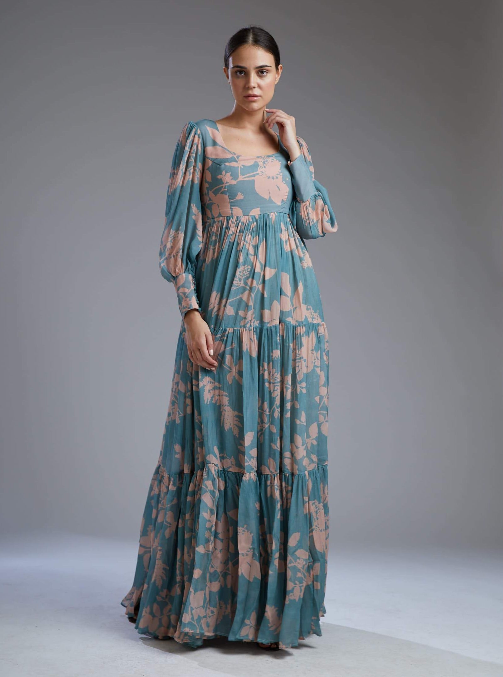 Koai Blue Pink Flower Long Dress