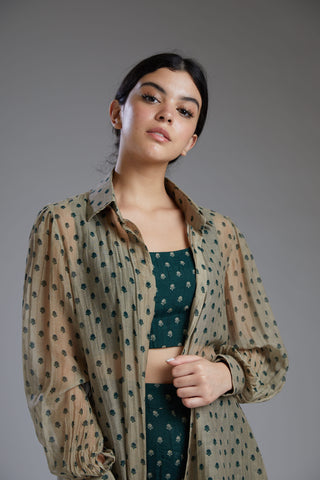 Koai-Green & Beige Polka Bustier With Shirt Set-INDIASPOPUP.COM