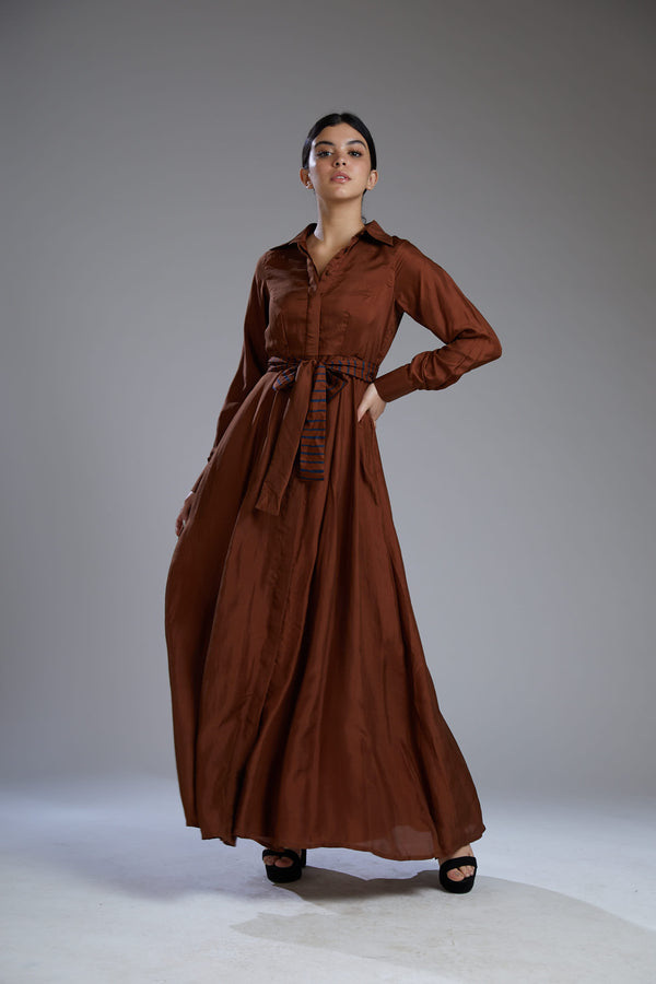 Koai-Brown Plain Shirt Dress-INDIASPOPUP.COM