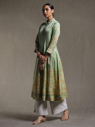 Ritu Kumar-Green Botanical Print Kurta-INDIASPOPUP.COM