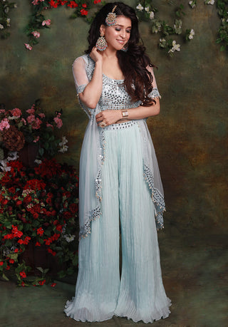 Archana Kochhar-Blue Jacket With Blouse And Palazzo-INDIASPOPUP.COM