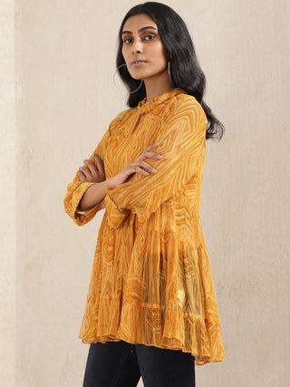 Ritu Kumar-Yellow Geometric Print Kurti With Camisole-INDIASPOPUP.COM