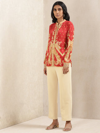 Ritu Kumar-Red Printed Kurti-INDIASPOPUP.COM