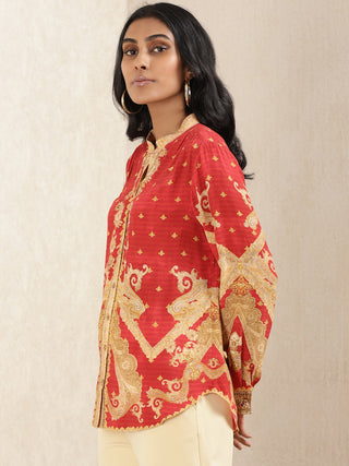 Ritu Kumar-Red Printed Kurti-INDIASPOPUP.COM