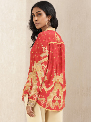 Ritu Kumar-Red Printed Kurti-INDIASPOPUP.COM