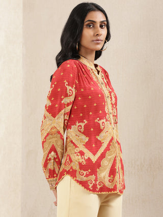 Ritu Kumar-Red Printed Kurti-INDIASPOPUP.COM