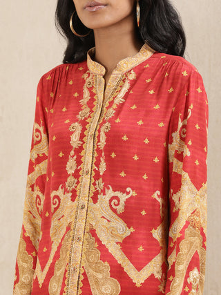 Ritu Kumar-Red Printed Kurti-INDIASPOPUP.COM