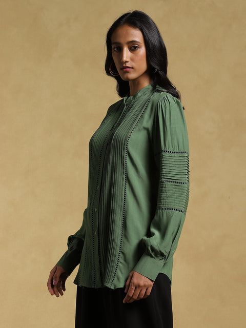 Ritu Kumar-Green Lace Insert Kurti-INDIASPOPUP.COM