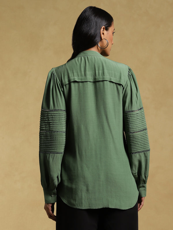 Ritu Kumar-Green Lace Insert Kurti-INDIASPOPUP.COM