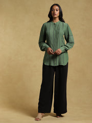 Ritu Kumar-Green Lace Insert Kurti-INDIASPOPUP.COM