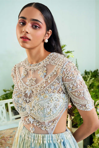 Mani Bhatia-Emma Ice Blue Anarkali With Dupatta-INDIASPOPUP.COM