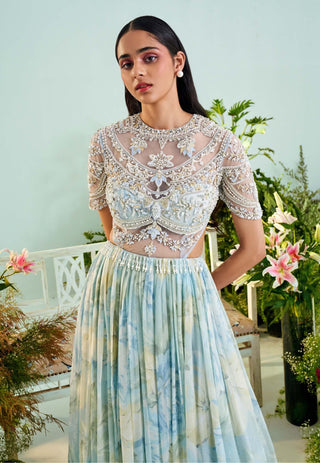 Mani Bhatia-Emma Ice Blue Anarkali With Dupatta-INDIASPOPUP.COM