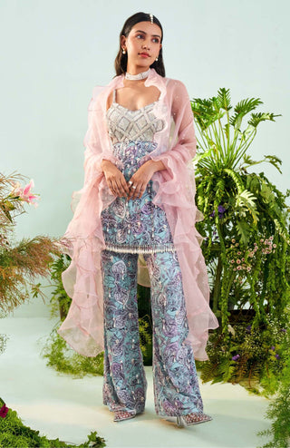 Mani Bhatia-Lily Blue Paisley Print Top With Pant-INDIASPOPUP.COM