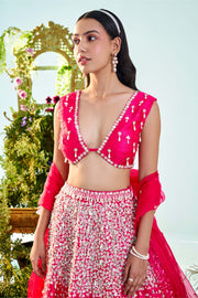 Mani Bhatia-Iris Fuschia Pink Embroidered Lehenga Set-INDIASPOPUP.COM