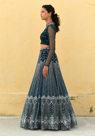 Chamee And Palak-Kylie Blue Embroidered Lehenga And Blouse-INDIASPOPUP.COM