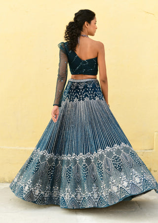 Chamee And Palak-Kylie Blue Embroidered Lehenga And Blouse-INDIASPOPUP.COM