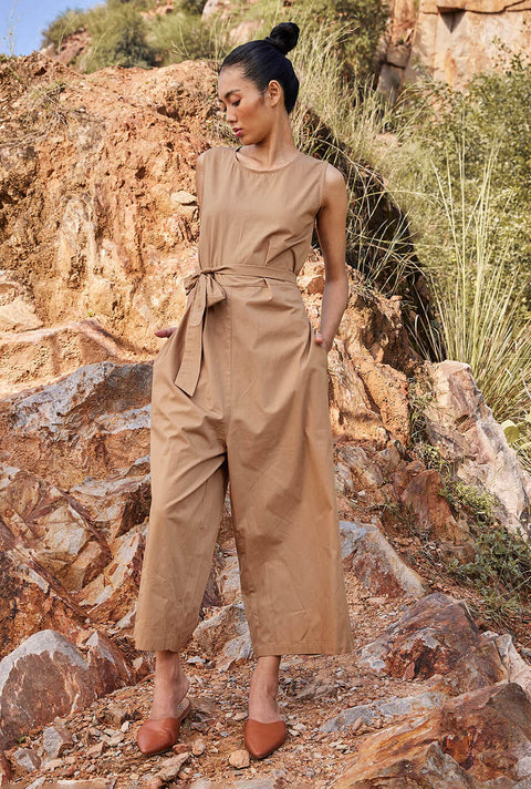 Khaki sleeveless hot sale jumpsuit