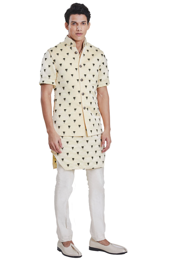 Kunal Rawal-Lemon Highlighted Sleeveless Jacket-INDIASPOPUP.COM