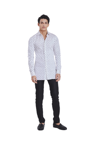 Kunal Rawal-White Bandhni Print Kurta Shirt-INDIASPOPUP.COM