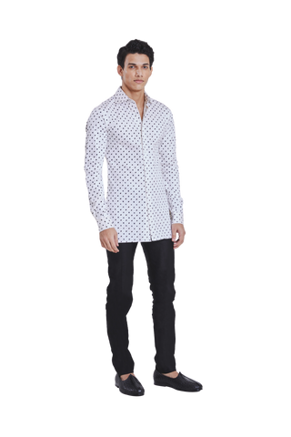 Kunal Rawal-White Bandhni Print Kurta Shirt-INDIASPOPUP.COM