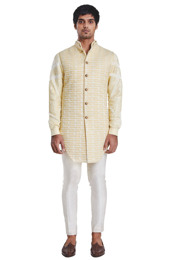 Kunal Rawal-Yellow Long Sleeveless Jacket-INDIASPOPUP.COM