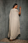 Seema Thukral-Dusky Green Cape Jacket With Draped Dress-INDIASPOPUP.COM