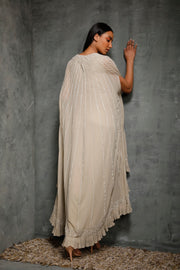Seema Thukral-Dusky Green Cape Jacket With Draped Dress-INDIASPOPUP.COM