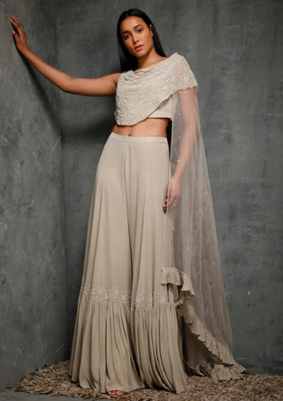 Seema Thukral-Dusky Green Croptop With Dupatta & Sharara-INDIASPOPUP.COM