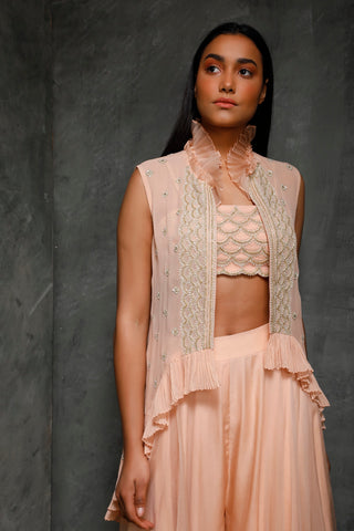 Seema Thukral-Peach Cami Top With Sharara & Jacket-INDIASPOPUP.COM